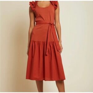Nation LTD Everlane Frilly Ruffle Sleeve Dress Rust Orange Small NWT